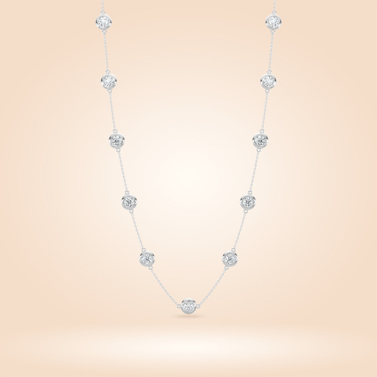 14K White Classic 2.00 CTW Diamond Station Necklace With 11 Stones