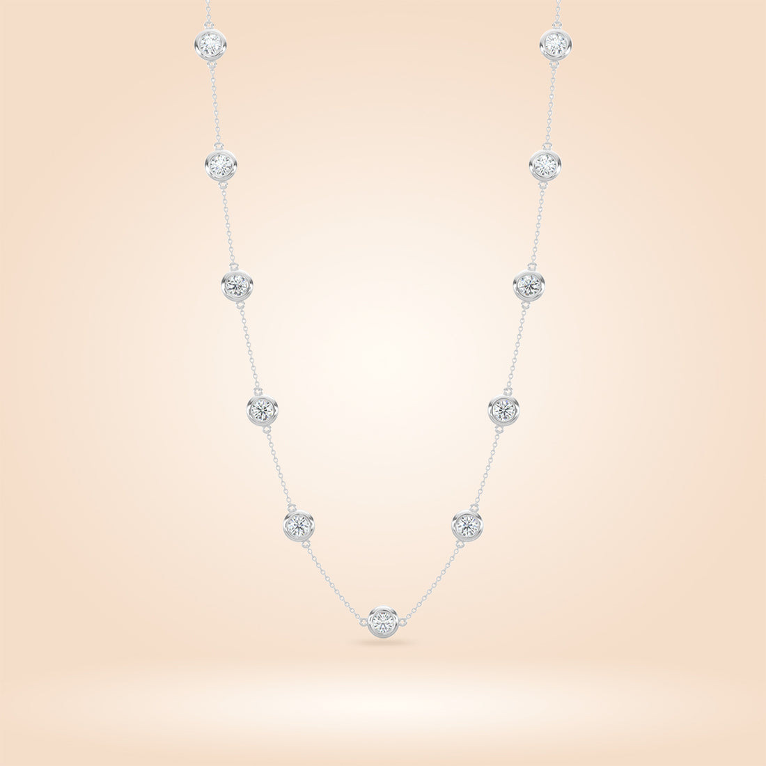 14K White Classic 2.00 CTW Diamond Station Necklace With 11 Stones