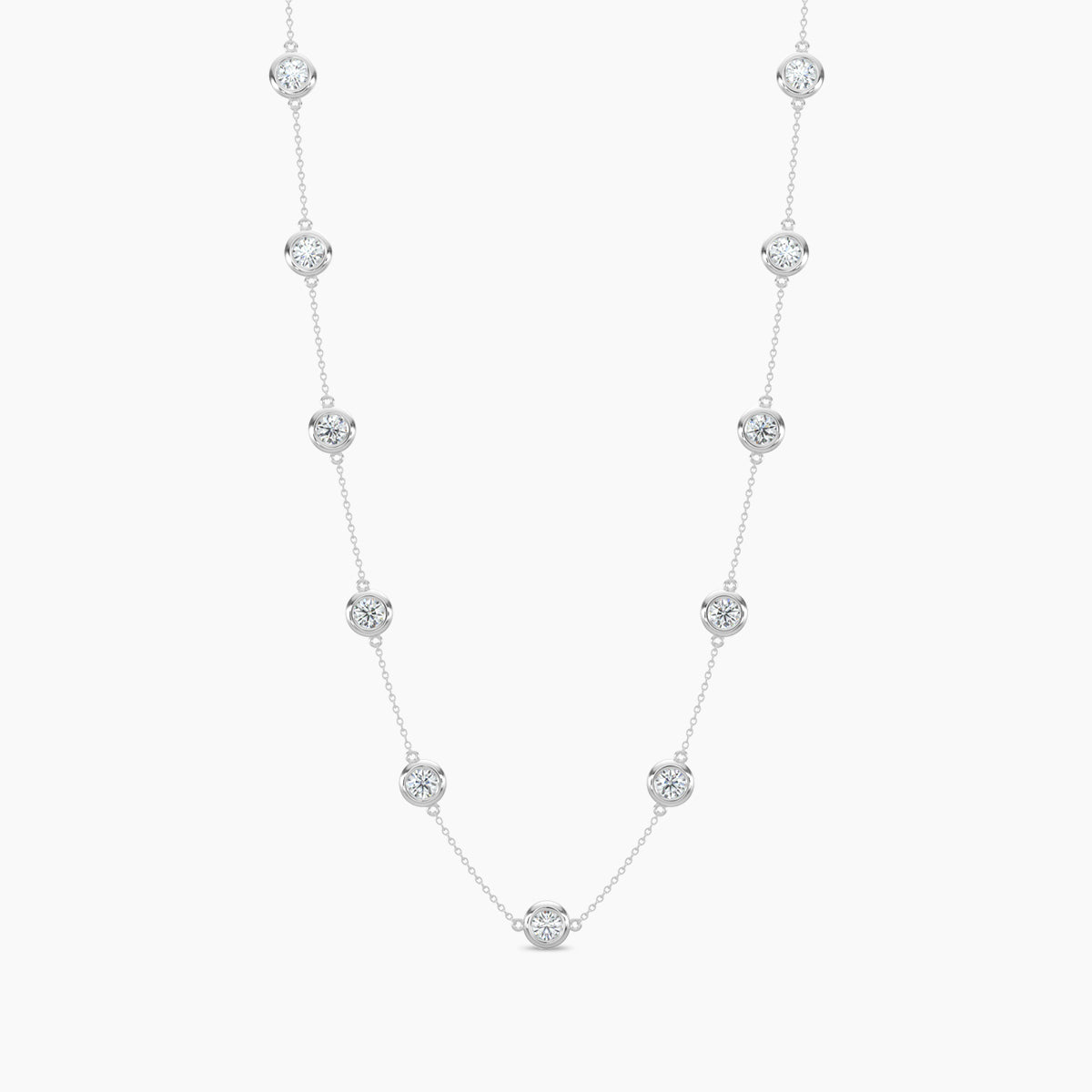 14K White Classic 2.00 CTW Diamond Station Necklace With 11 Stones