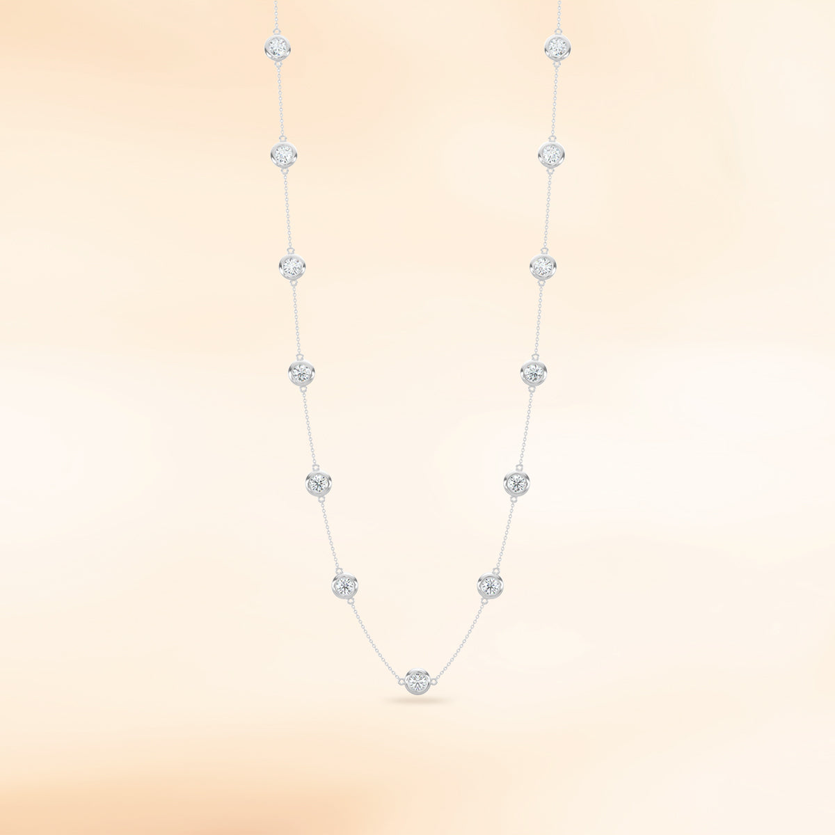 14K White Classic 3.00 CTW Diamond Station Necklace With 13 Stones
