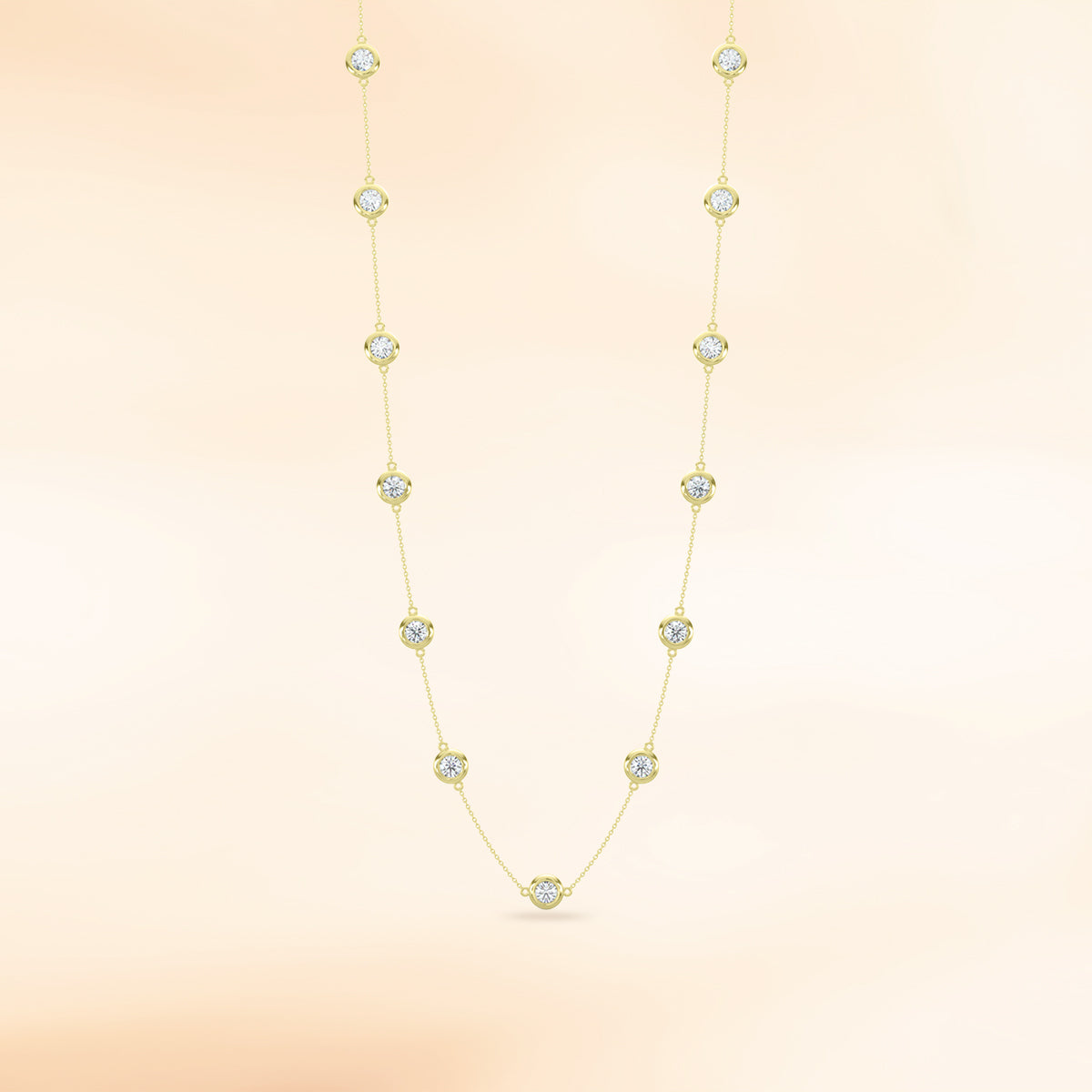 14K White Classic 3.00 CTW Diamond Station Necklace With 13 Stones