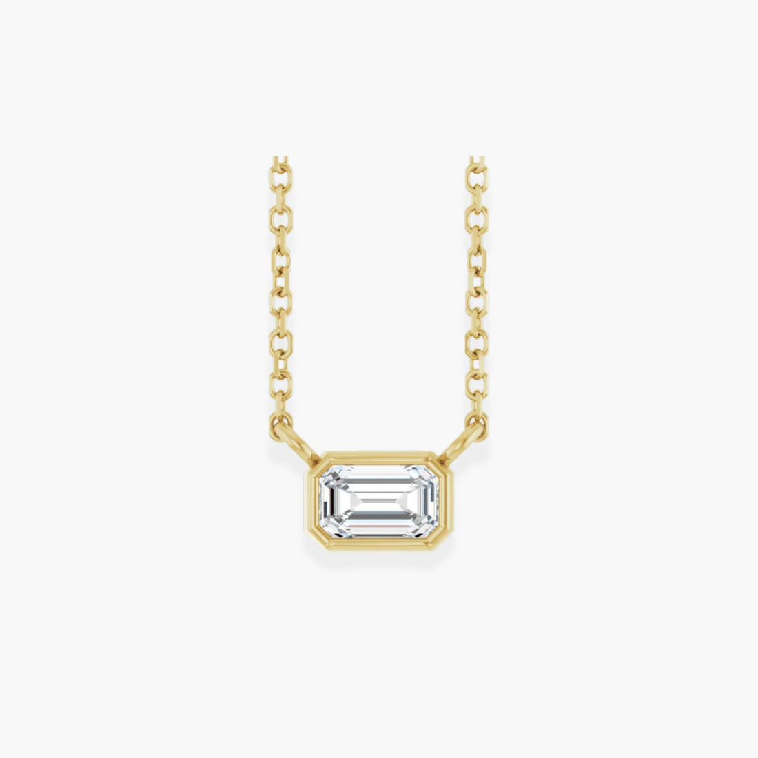 Emerald Bezel Solitaire Necklace in 14K Gold