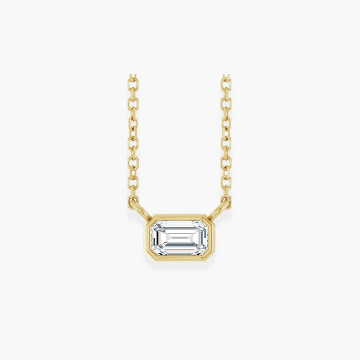 Emerald Bezel Solitaire Necklace in 14K Gold
