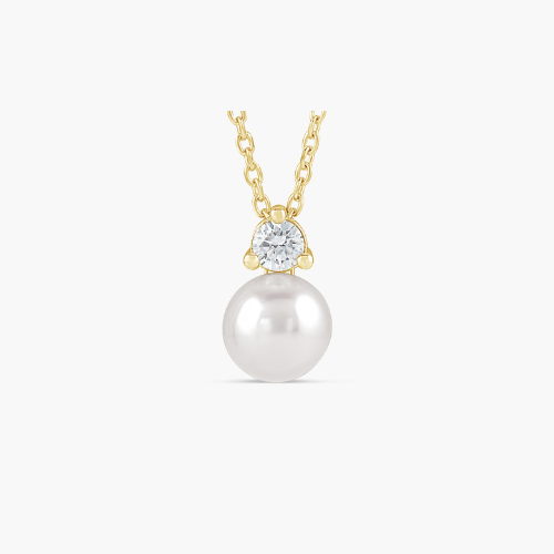 Freshwater Pearl & Lab-Grown Diamond Necklace in 14K Gold