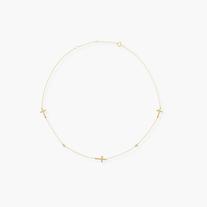Five Station Diamond Cross Necklace in 14K Gold
