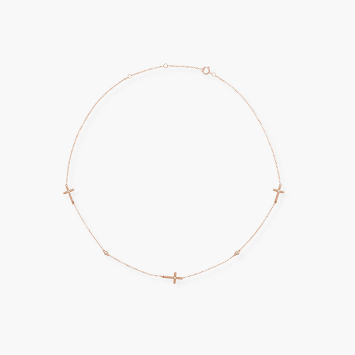 Five Station Diamond Cross Necklace in 14K Gold