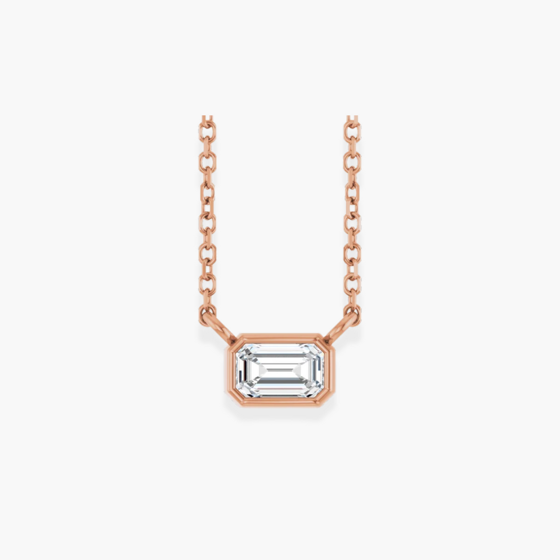 Emerald Bezel Solitaire Necklace in 14K Gold