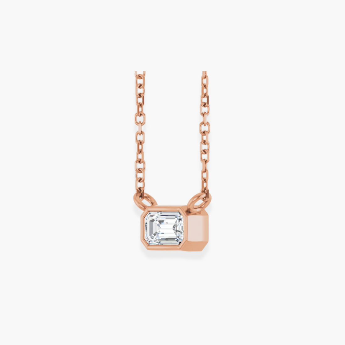 Emerald Bezel Solitaire Necklace in 14K Gold