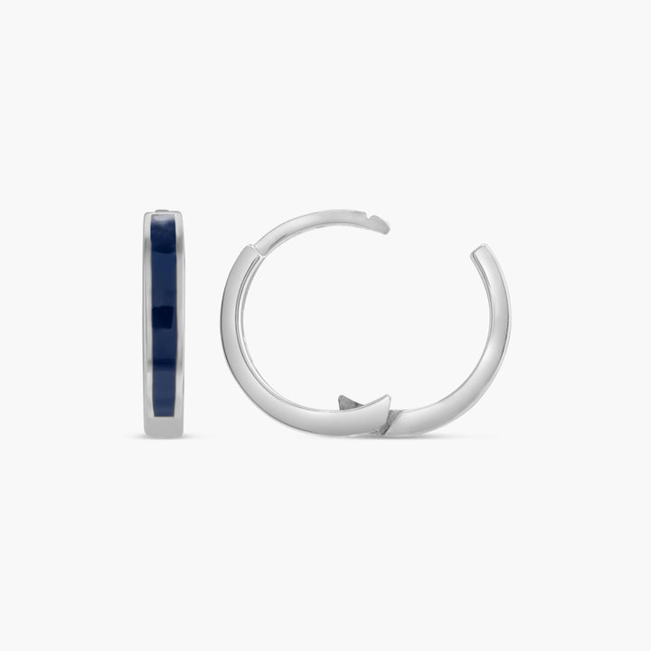 Blue Enamel Hinged 12.1 mm Hoop Earrings