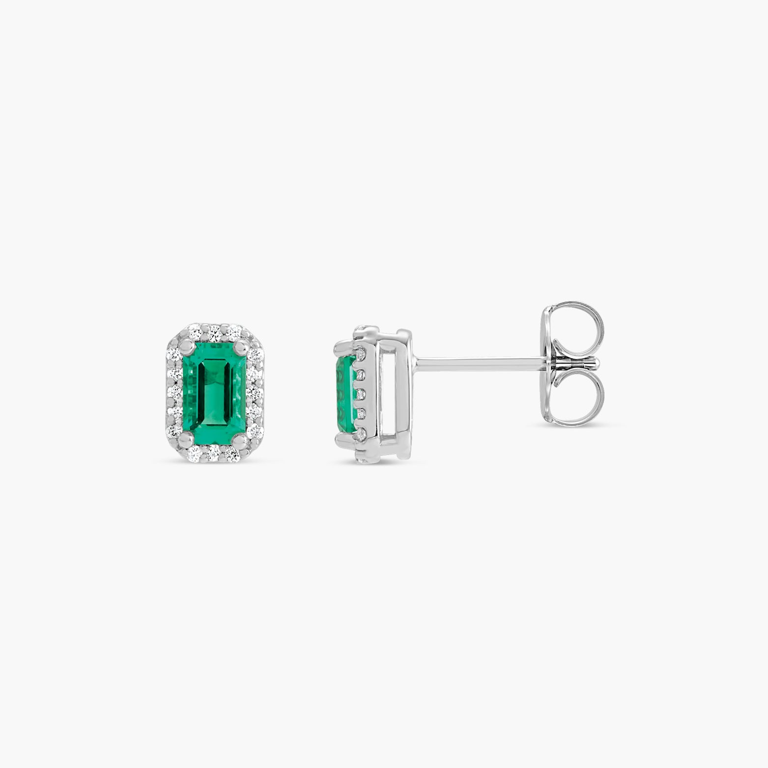 Lab-Grown Emerald & .07 CTW Natural Diamond Halo-Style Earrings