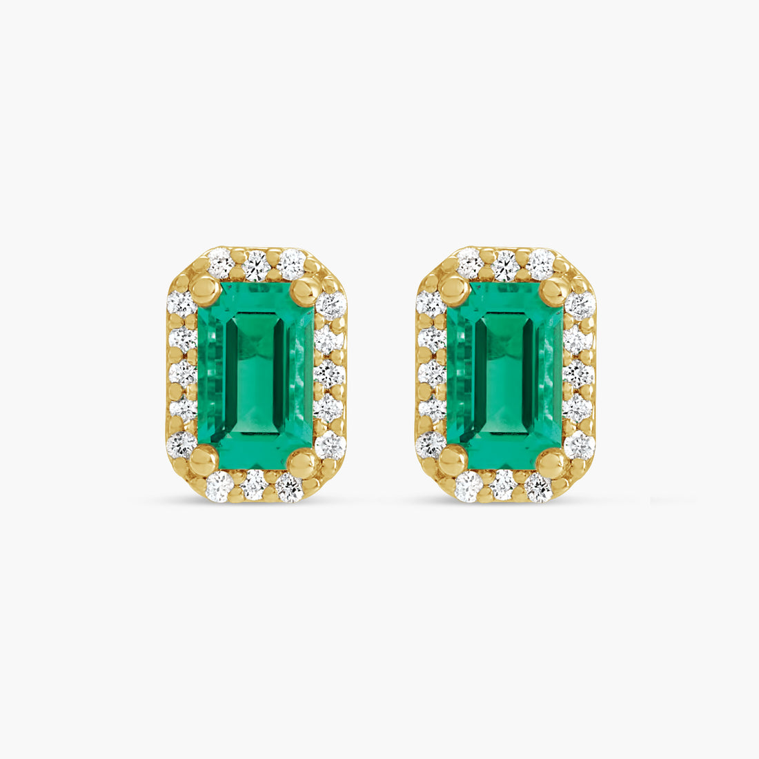 Lab-Grown Emerald & .07 CTW Natural Diamond Halo-Style Earrings