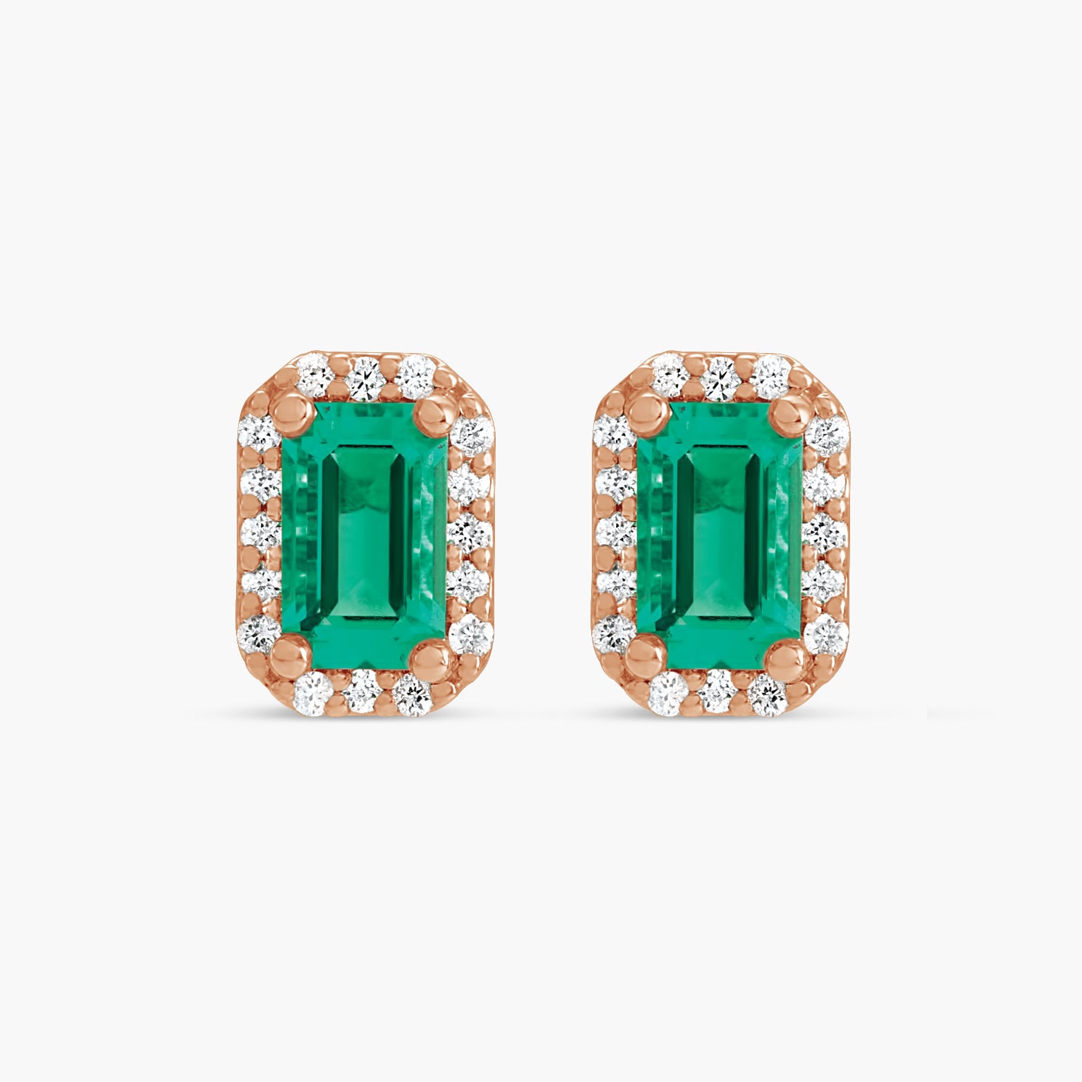 Lab-Grown Emerald & .07 CTW Natural Diamond Halo-Style Earrings