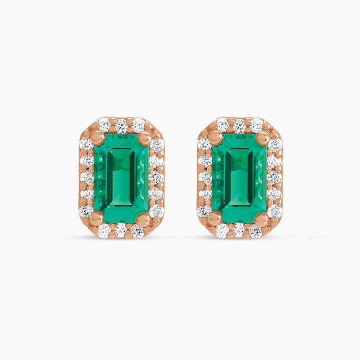 Lab-Grown Emerald & .07 CTW Natural Diamond Halo-Style Earrings