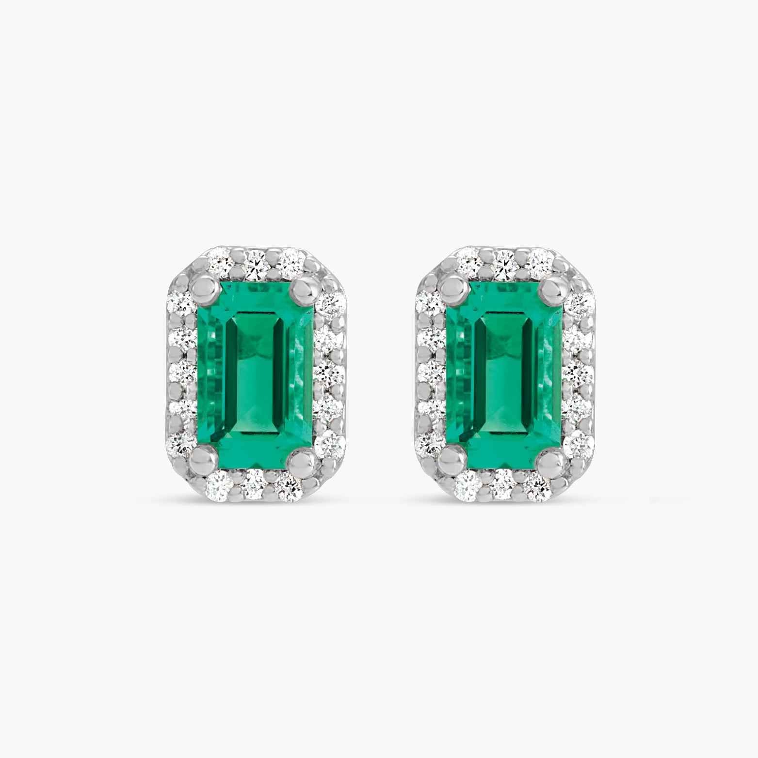 Lab-Grown Emerald & .07 CTW Natural Diamond Halo-Style Earrings