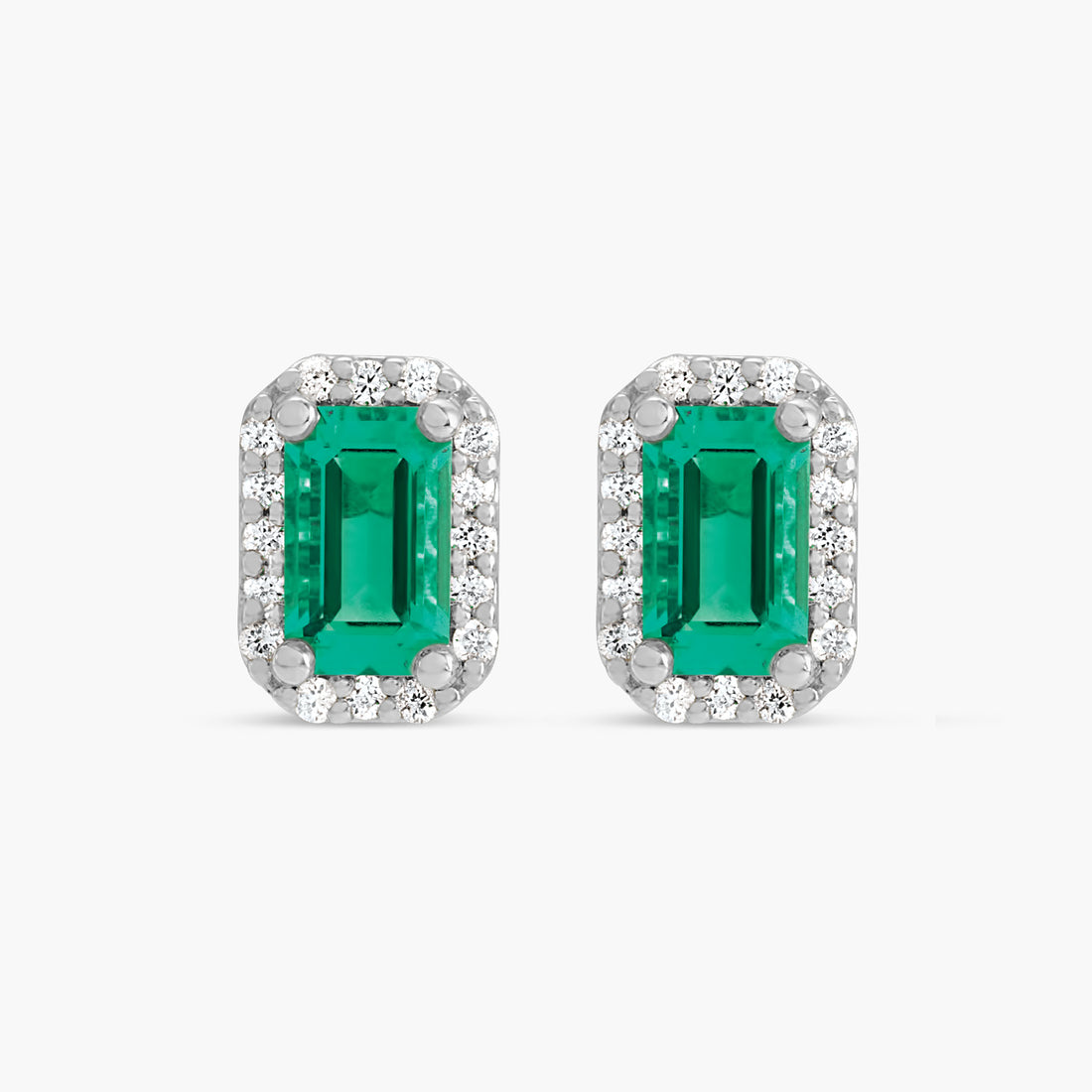 Lab-Grown Emerald & .07 CTW Natural Diamond Halo-Style Earrings