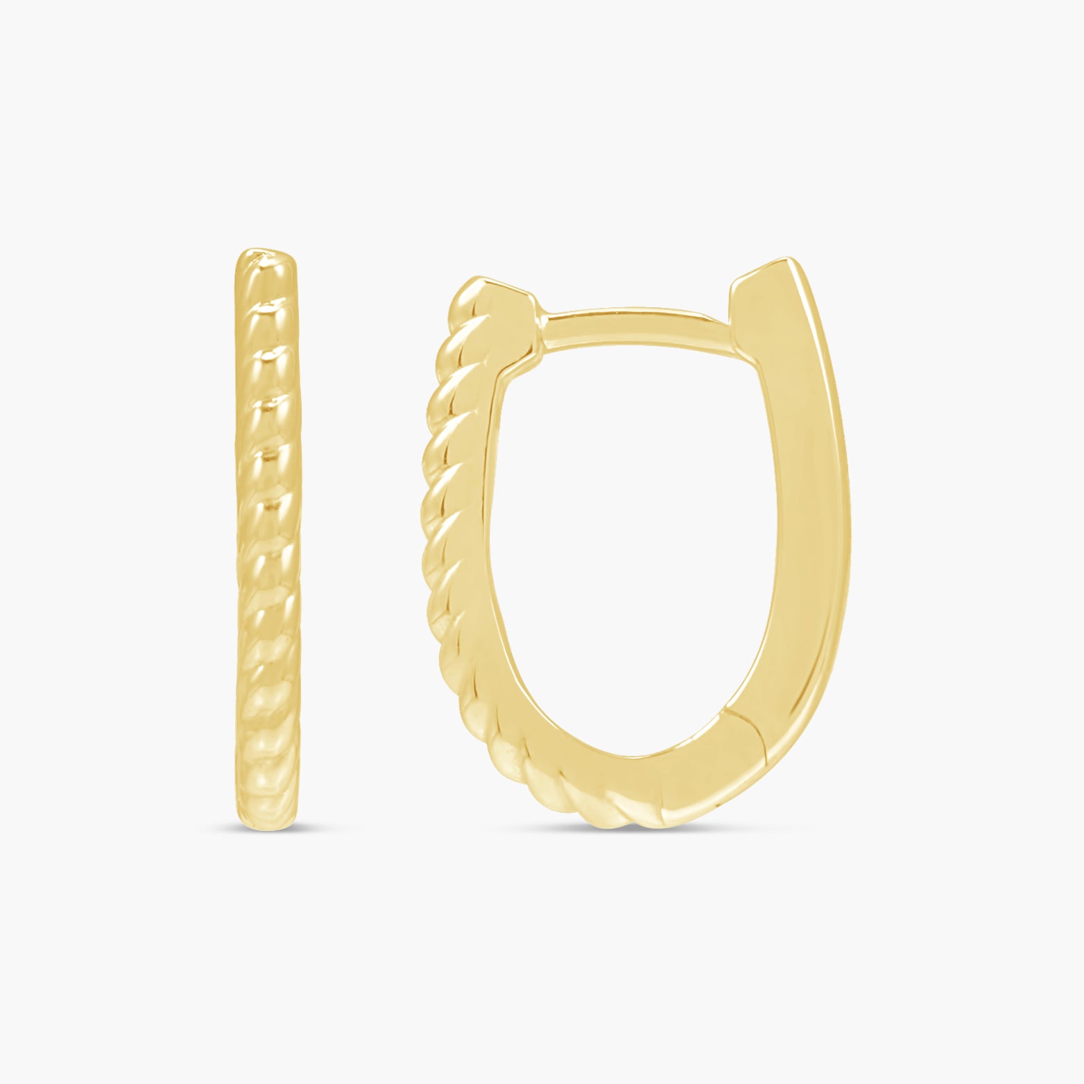 14K Gold Oval Rope Hoop Earrings