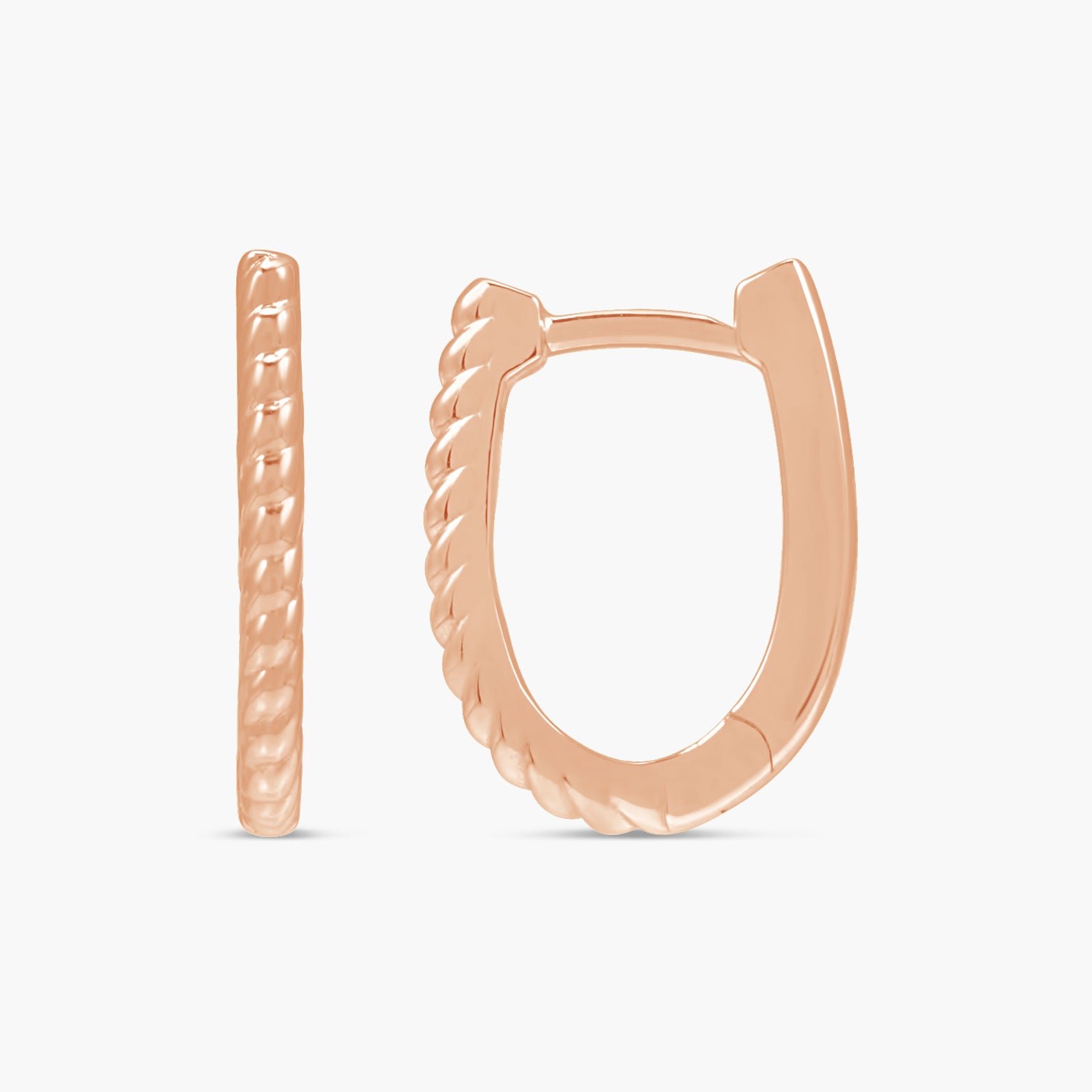 14K Gold Oval Rope Hoop Earrings