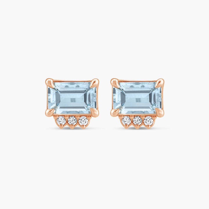 Lab-Grown Blue Sapphire & Natural Sky Blue Topaz with Natural Diamond Accent Stud Earrings