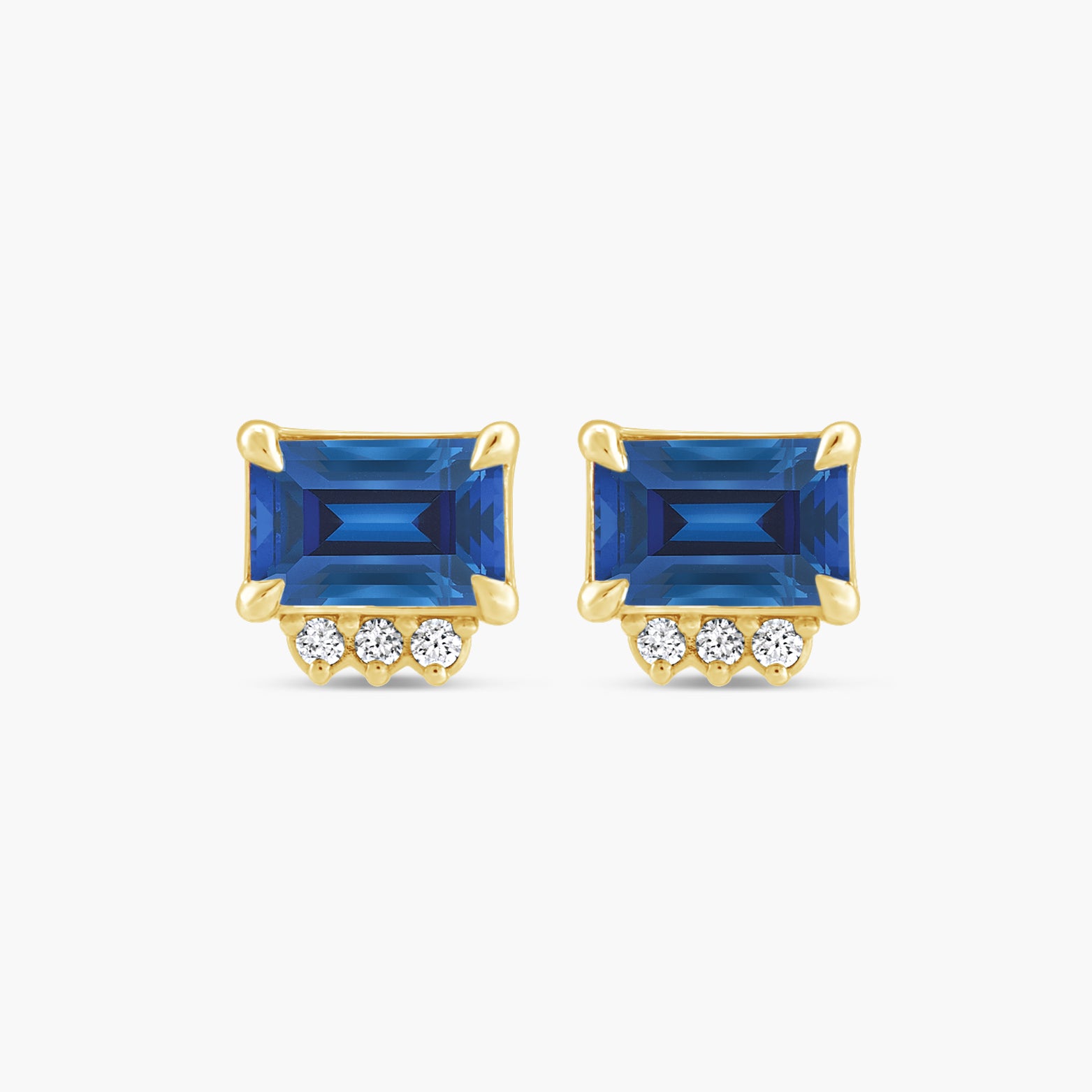 Lab-Grown Blue Sapphire & Natural Sky Blue Topaz with Natural Diamond Accent Stud Earrings