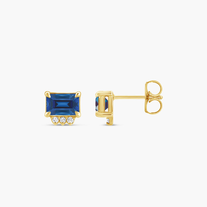 Lab-Grown Blue Sapphire & Natural Sky Blue Topaz with Natural Diamond Accent Stud Earrings
