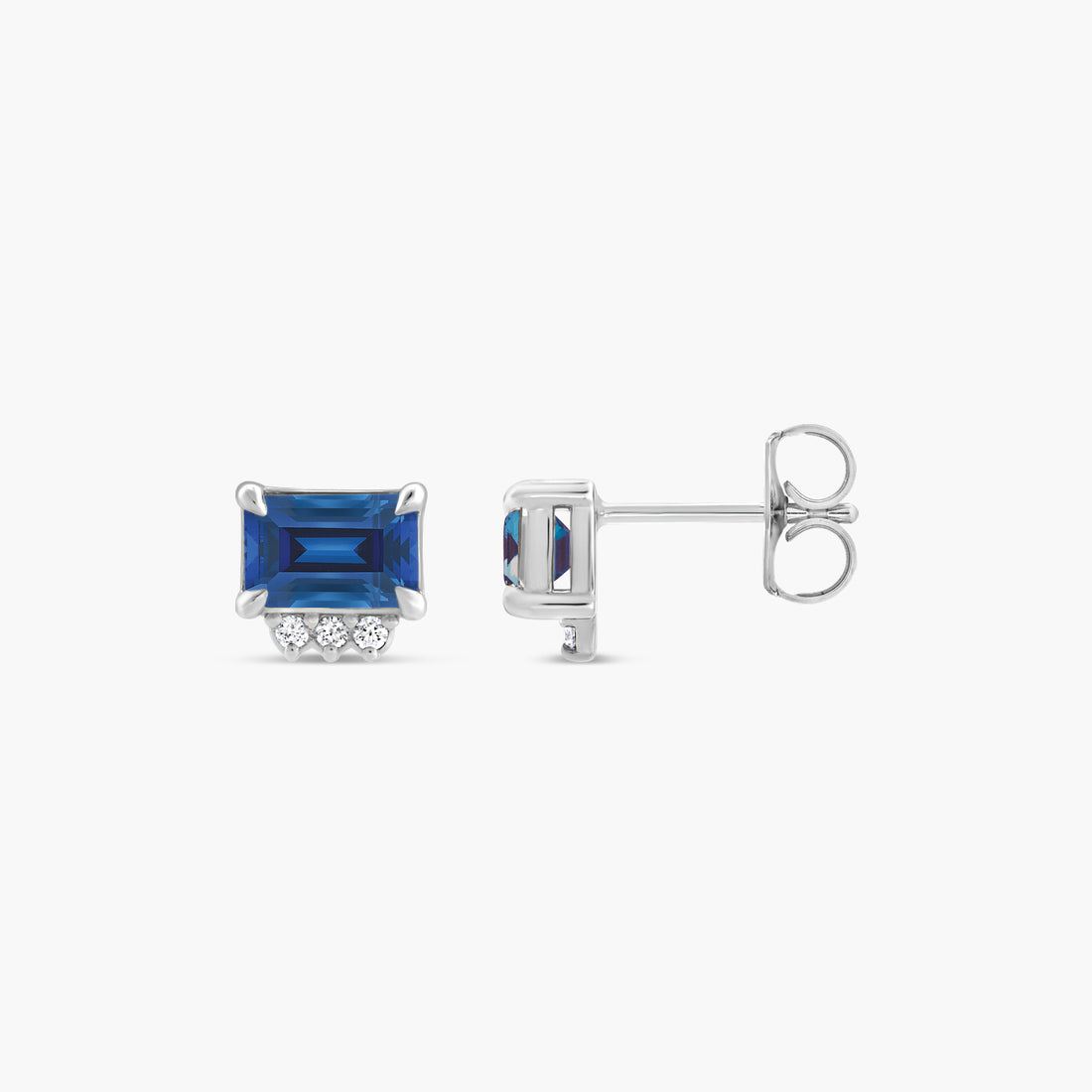 Lab-Grown Blue Sapphire & Natural Sky Blue Topaz with Natural Diamond Accent Stud Earrings
