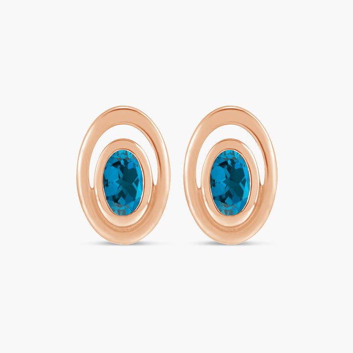 Natural Amethyst & Natural London Blue Topaz Geometric Earrings
