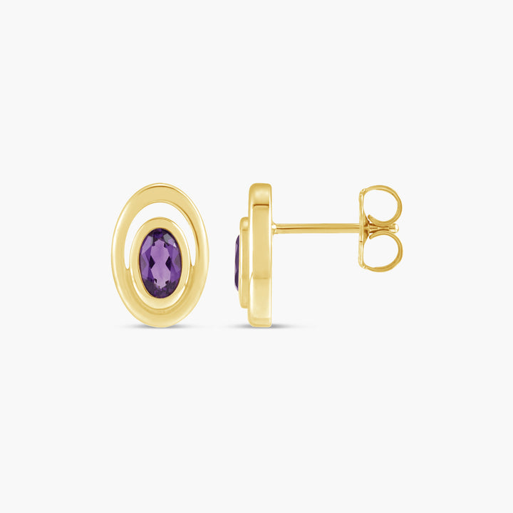 Natural Amethyst & Natural London Blue Topaz Geometric Earrings