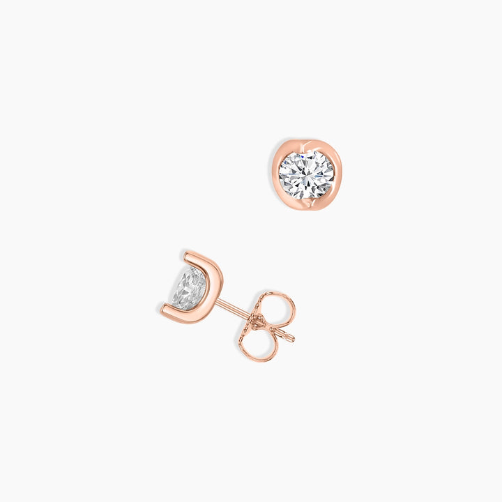 14K Rose 0.50 CTW Round Diamond Tension-Set Stud With Push Back