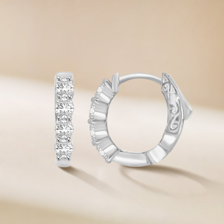 14K White 1.00 CTW Diamond Oval Earring Huggies