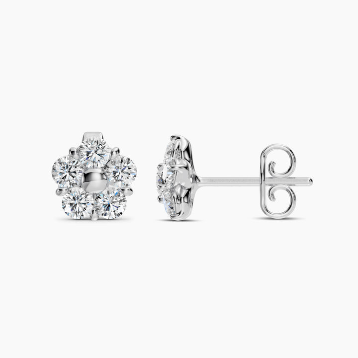 2.00 CTW Round Diamond 5 Stone Flower Earring With Medium Push Back