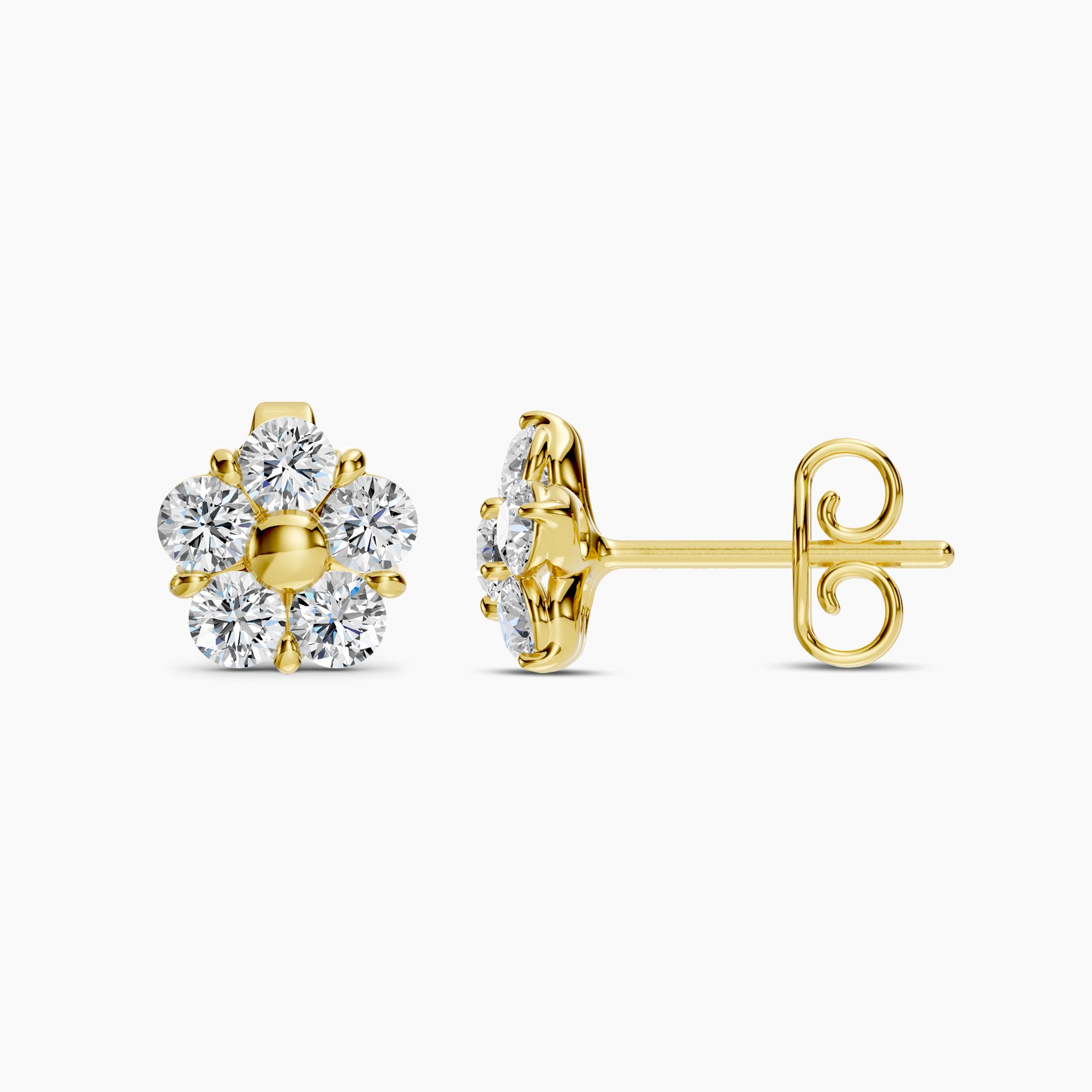 2.00 CTW Round Diamond 5 Stone Flower Earring With Medium Push Back