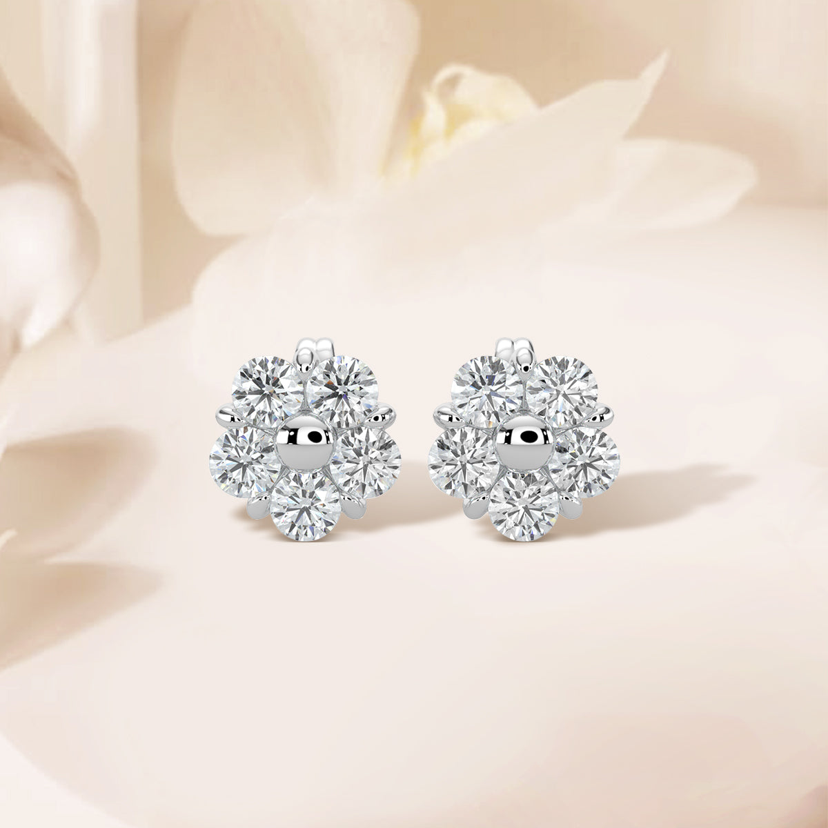 2.00 CTW Round Diamond 5 Stone Flower Earring With Medium Push Back
