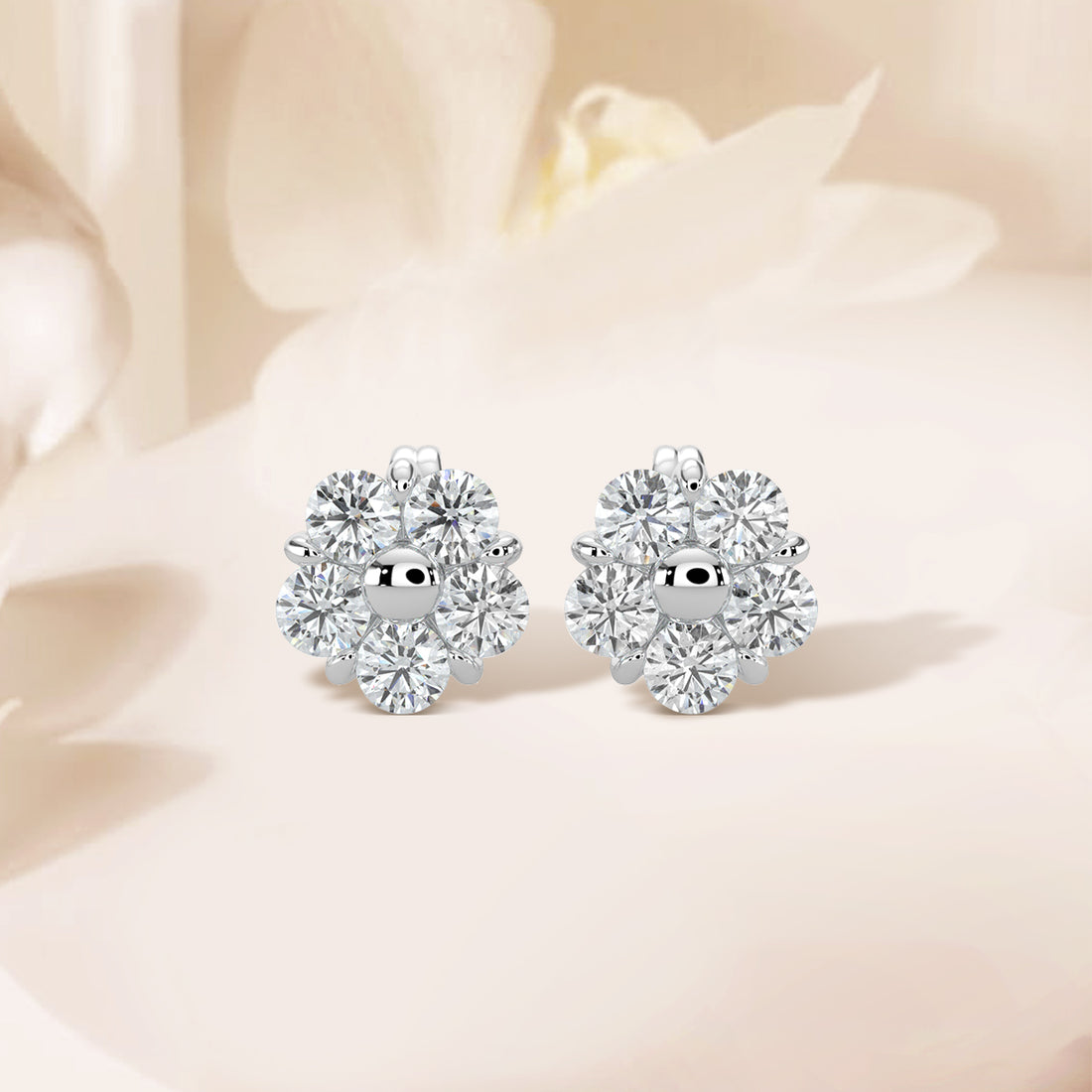 2.00 CTW Round Diamond 5 Stone Flower Earring With Medium Push Back