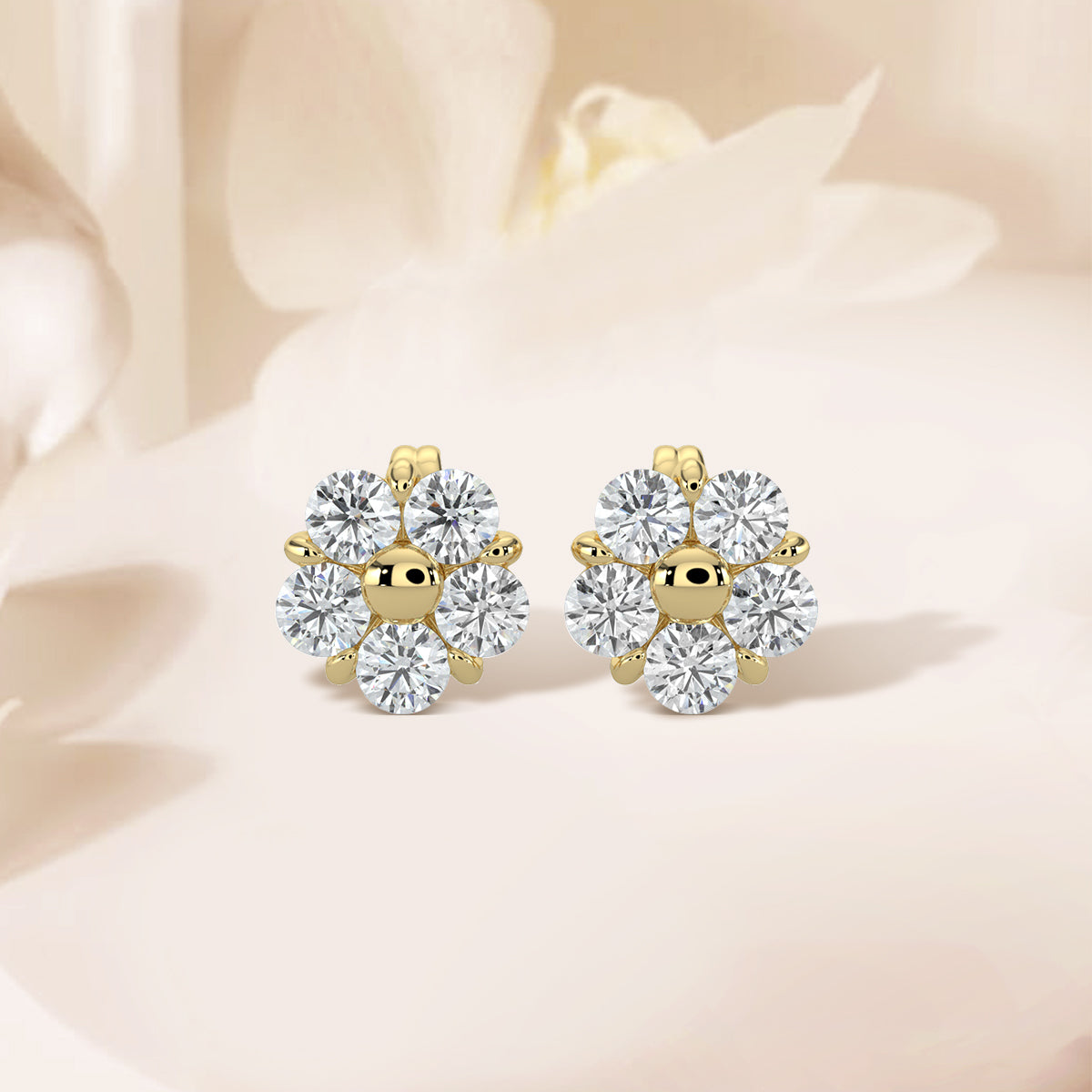 2.00 CTW Round Diamond 5 Stone Flower Earring With Medium Push Back