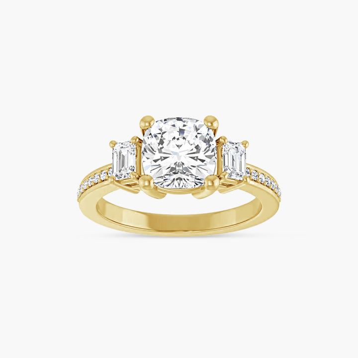 The Three Stone Amara Cushion Yellow Gold