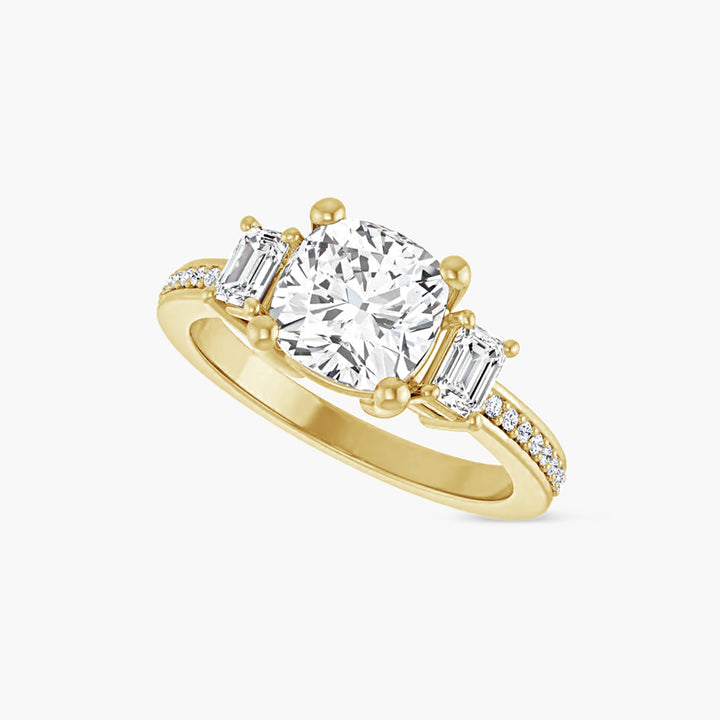 The Three Stone Amara Cushion Yellow Gold