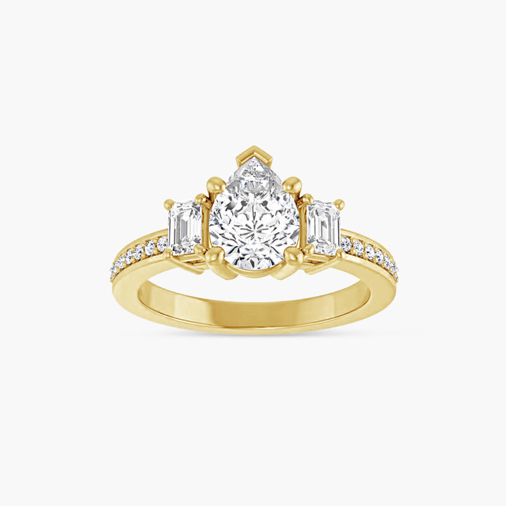 The Three Stone Amara  Pear Yellow Gold