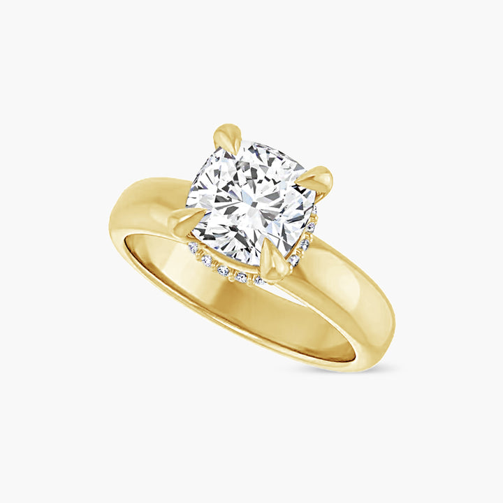 The Hidden Halo Wren  Cushion Yellow Gold