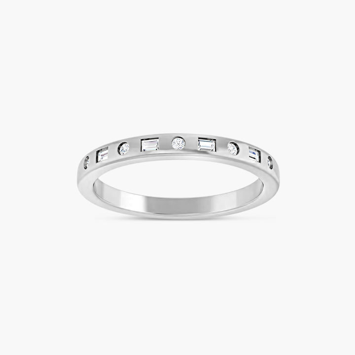 Alternating Baguette & Round Diamond Anniversary Band