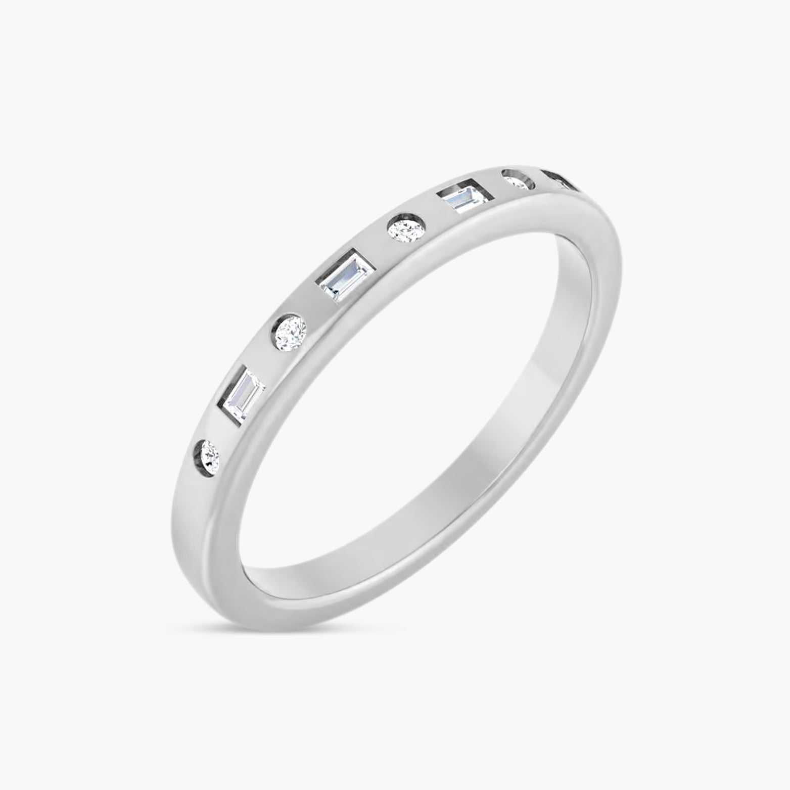 Alternating Baguette & Round Diamond Anniversary Band