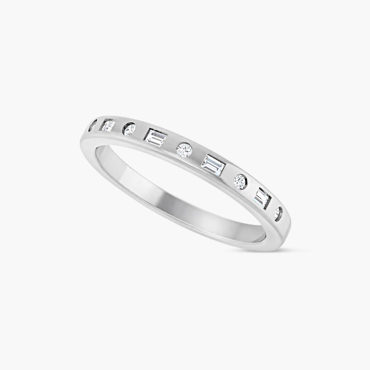 Alternating Baguette & Round Diamond Anniversary Band