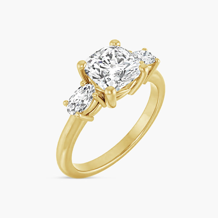 The Three Stone Sage-Rae  Cushion Yellow Gold