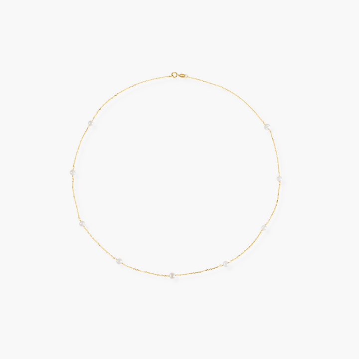 Freshwater Pearl Station Necklace in 14K Gold