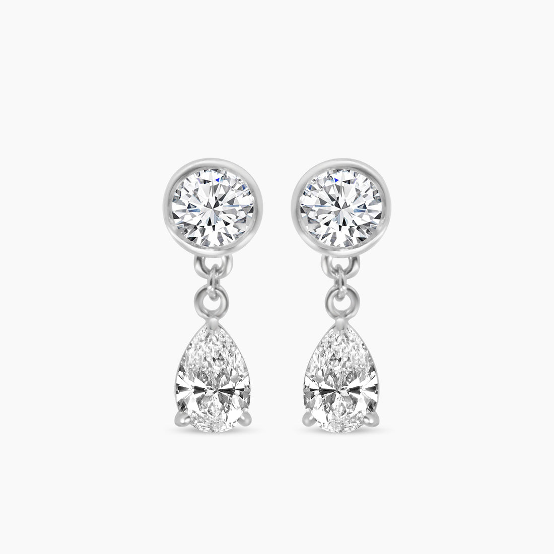 14K White Lab Grown 2.00 CTW Round and Pear Shape Diamond Drop Earring With Medium Push Back