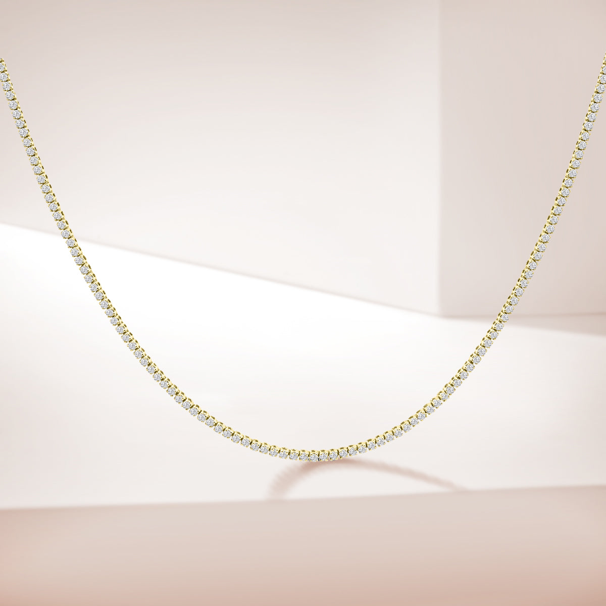14K Yellow Classic Standard 4 Prong 3.00 CTW Straight Diamond Tennis Necklace