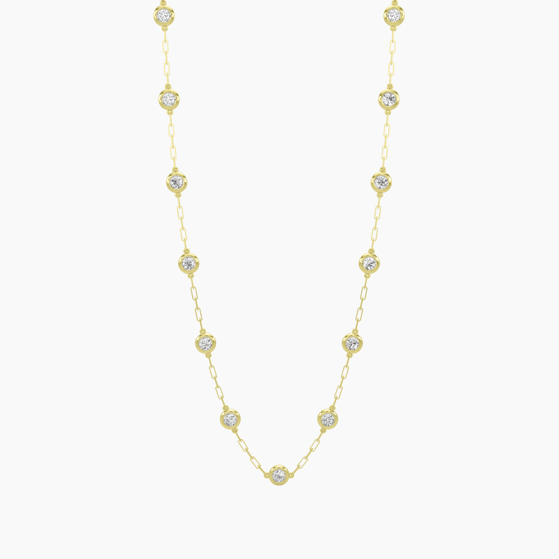 14K Yellow Classic 3.20 CTW Diamond Station Paper Clip Necklace With 13 Stones