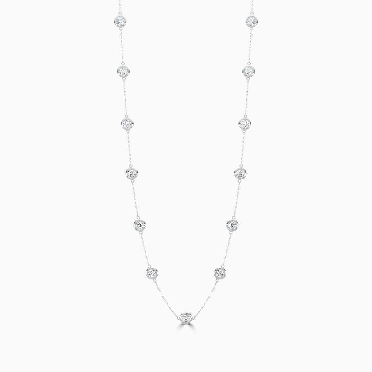 14K White Classic 3.00 CTW Diamond Station Necklace With 13 Stones