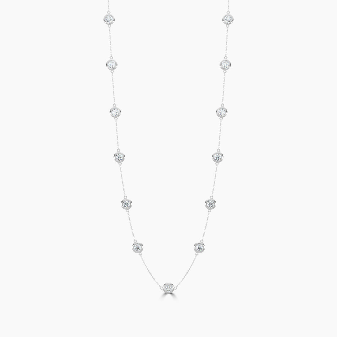 14K White Classic 3.00 CTW Diamond Station Necklace With 13 Stones