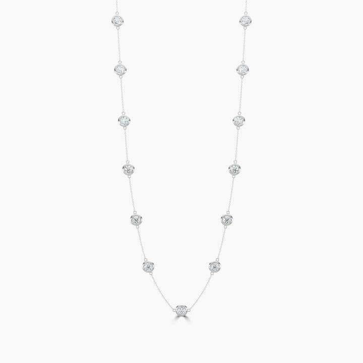 14K White Classic 3.00 CTW Diamond Station Necklace With 13 Stones