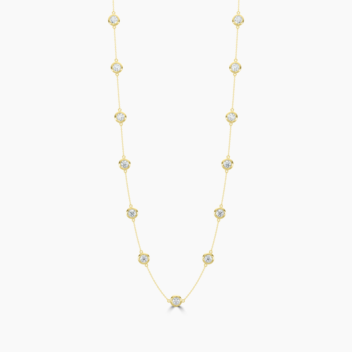 14K White Classic 3.00 CTW Diamond Station Necklace With 13 Stones